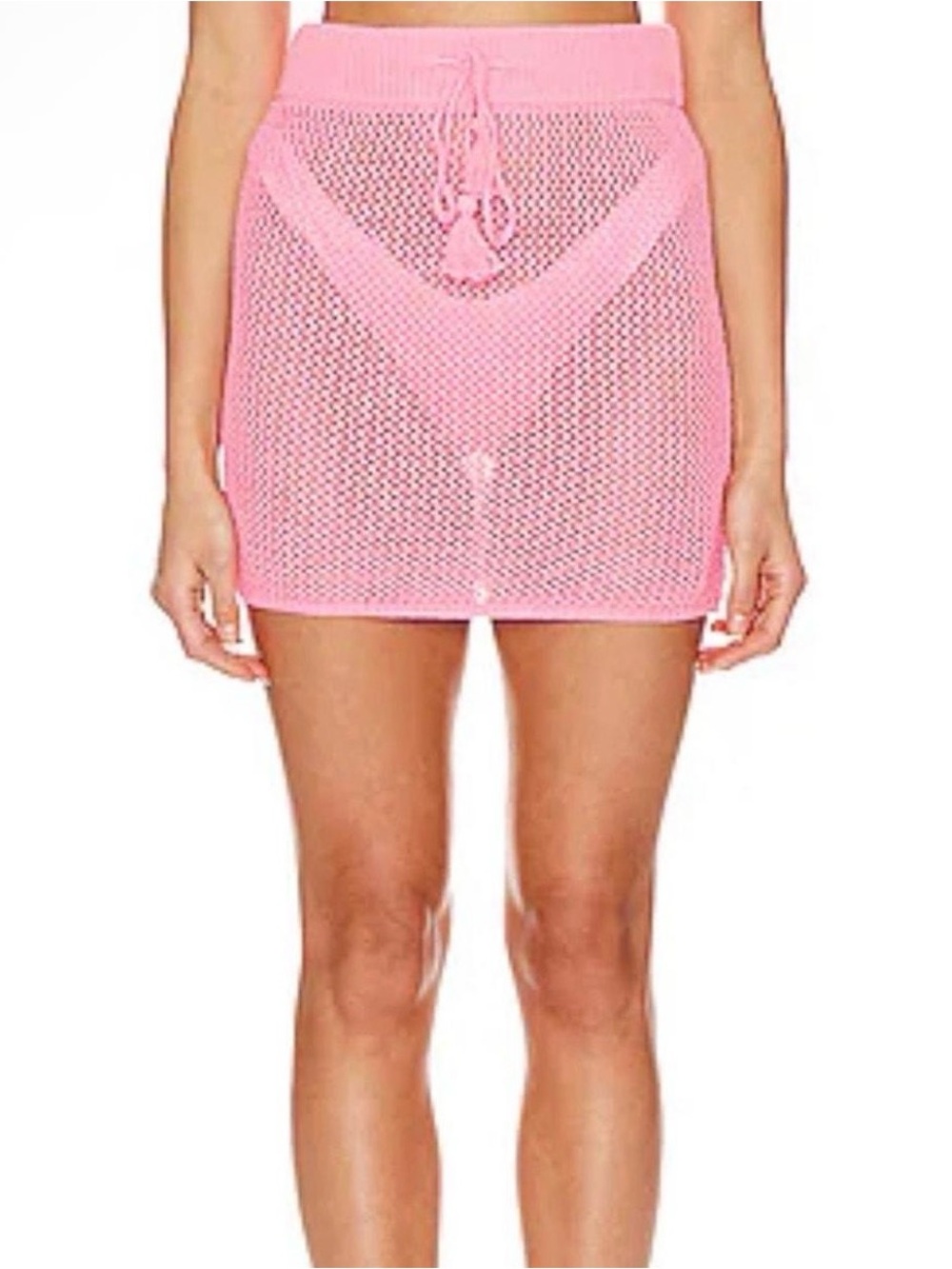 L Space Pink Mesh Drawstring Mini Skirt